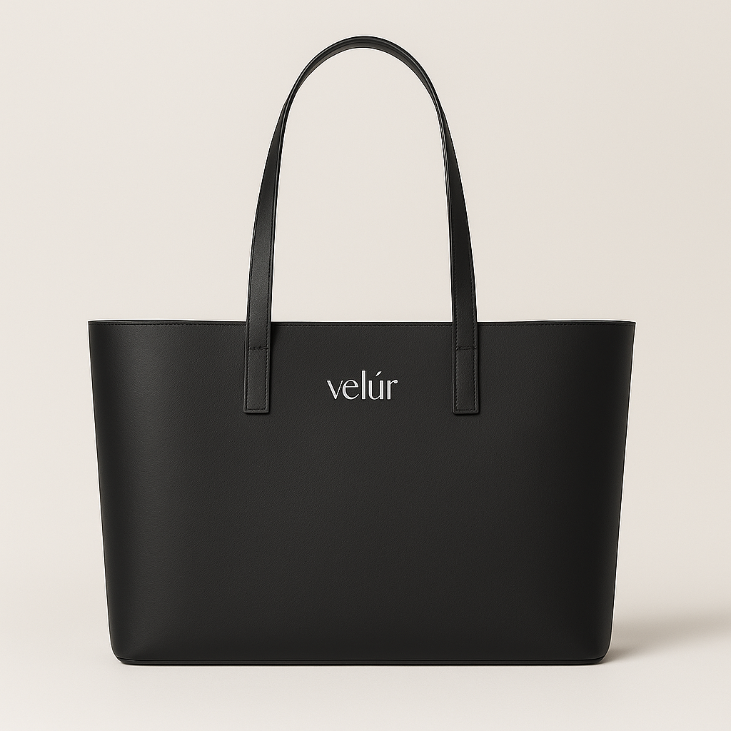 Xl Ecotote Black Velur vegan tote handbag