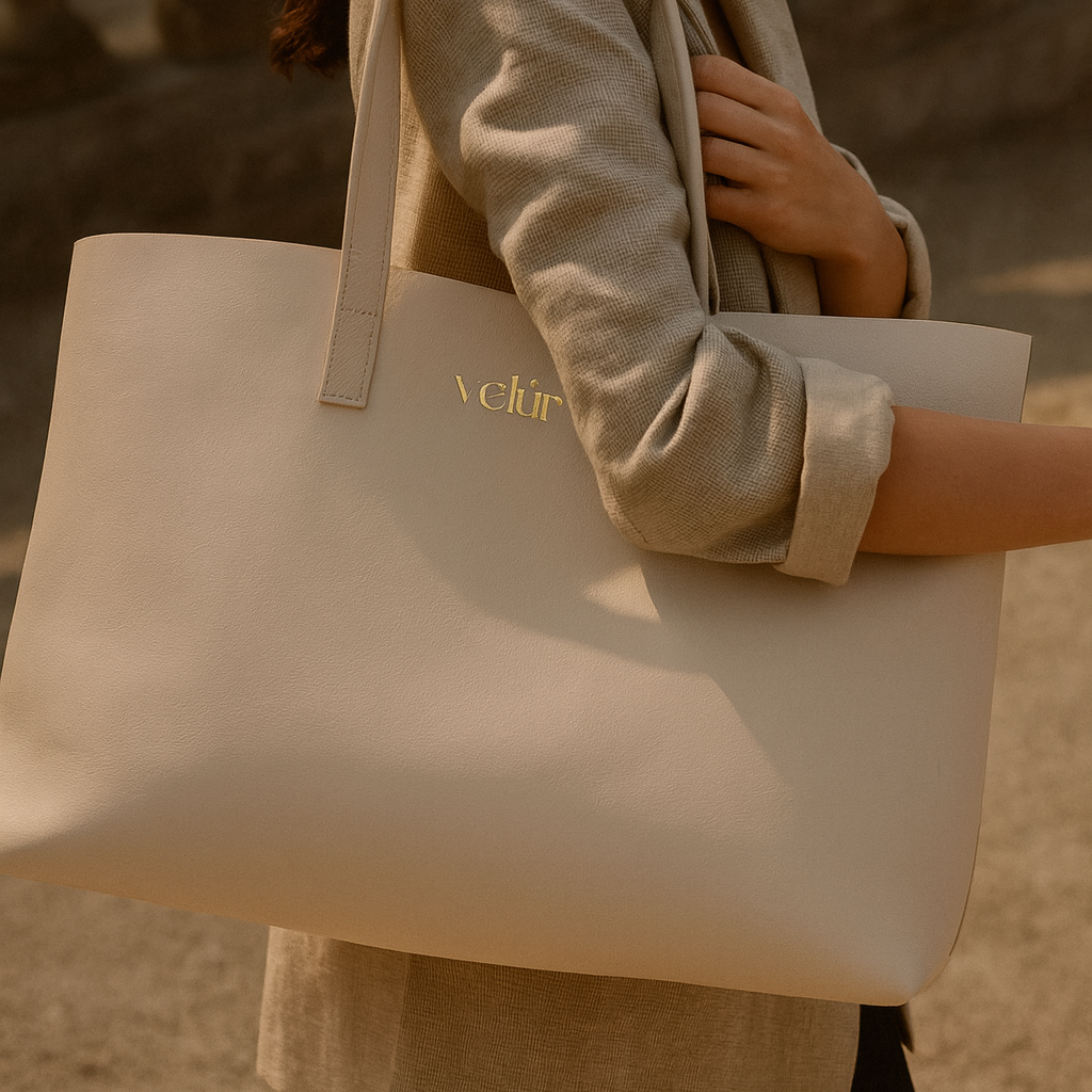 Xl Ecotote White Velur vegan tote handbag