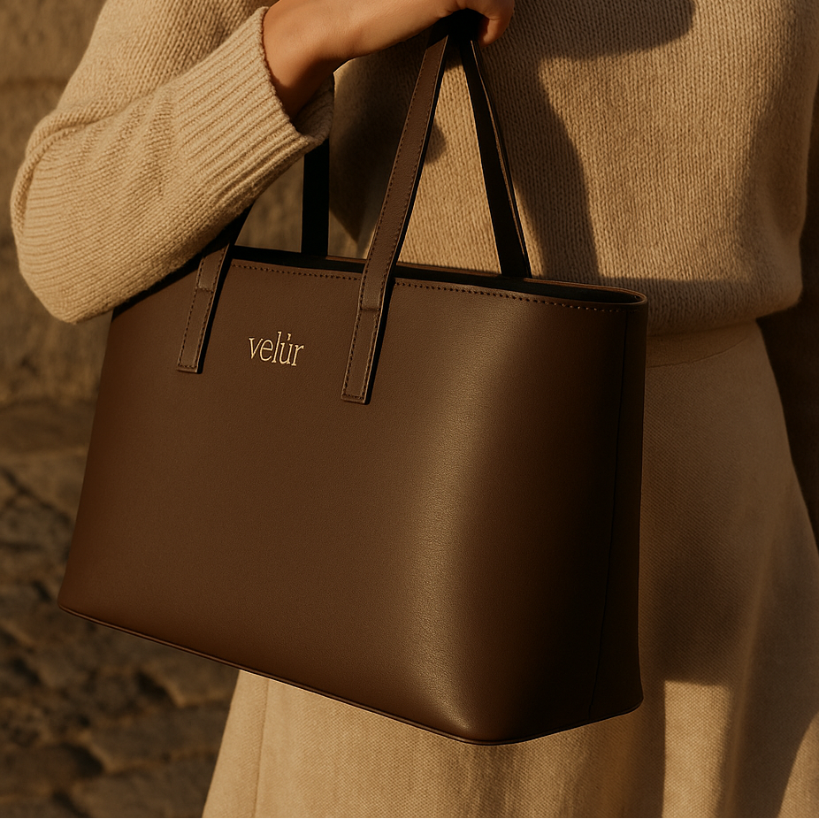 Mini Ecotote - Brown Velur vegan tote handbag