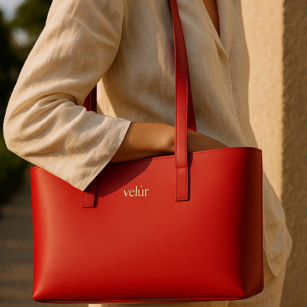 Mini Ecotote - Red Velur Vegan tote handbag
