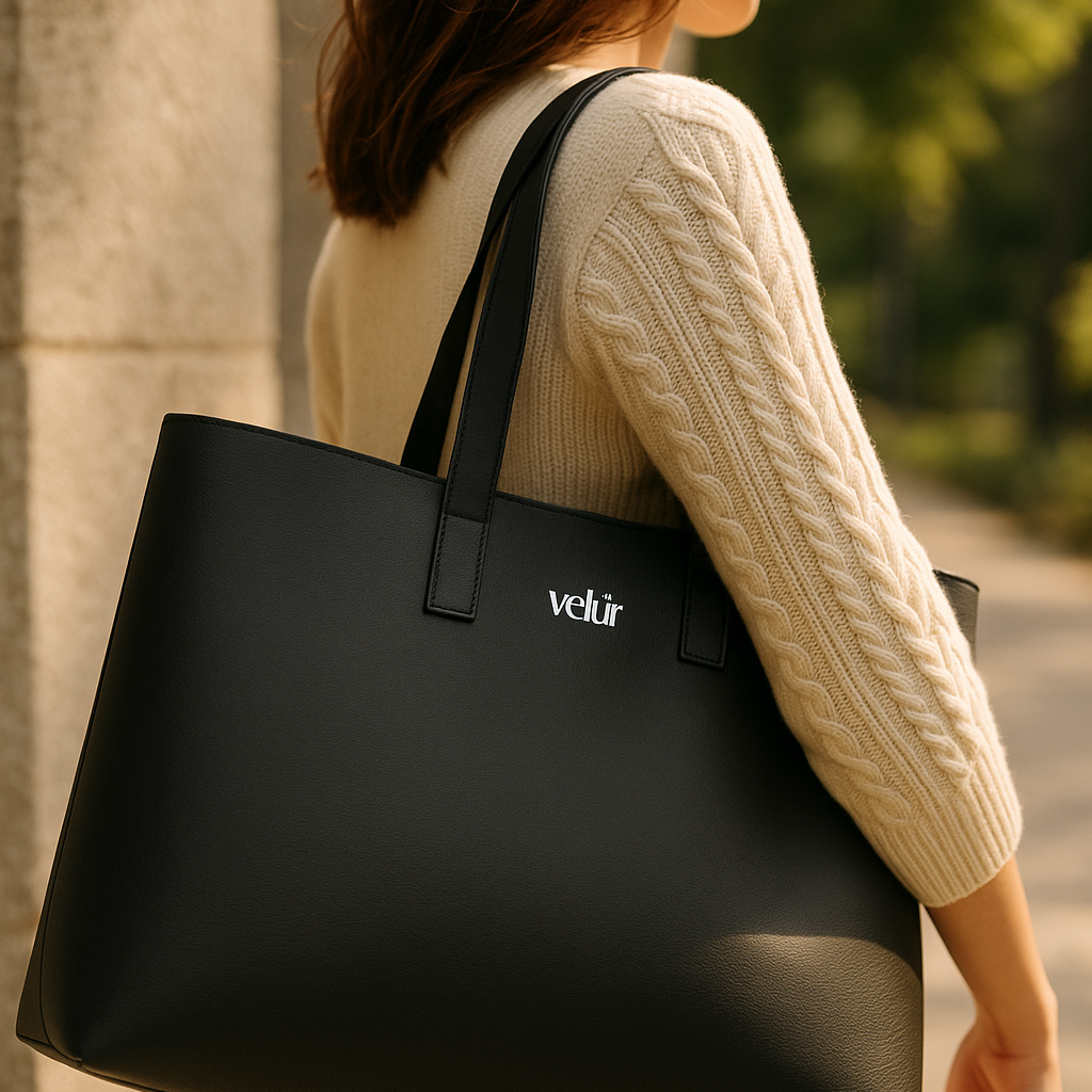 Xl Ecotote Black Velur tote vegan handbag