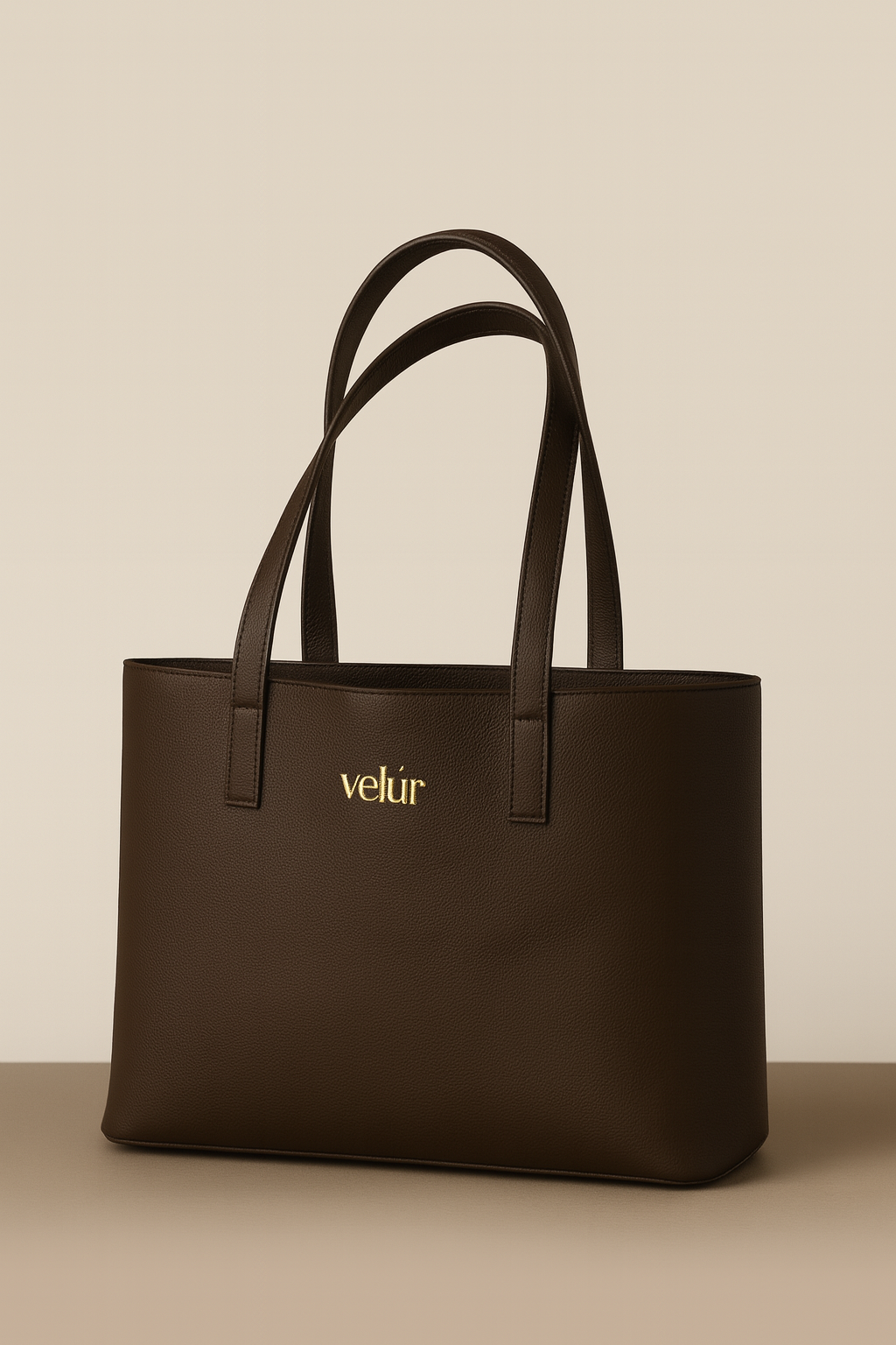 Front View of Mini Ecotote - Brown Velur tote vegan handbag